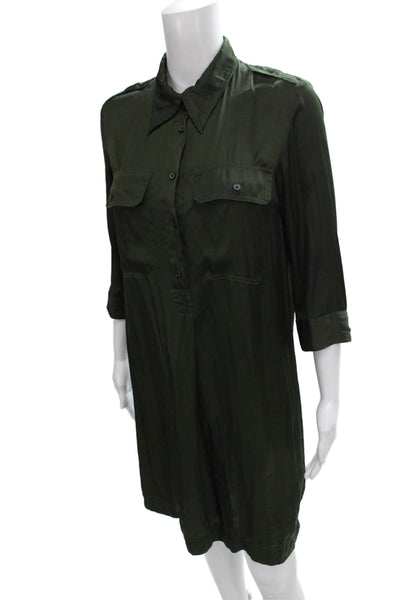 Zadig & Voltaire Women Shirt Dress Green 3/4 Sleeve Collared Short Size S