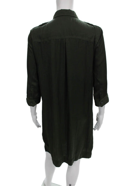 Zadig & Voltaire Women Shirt Dress Green 3/4 Sleeve Collared Short Size S