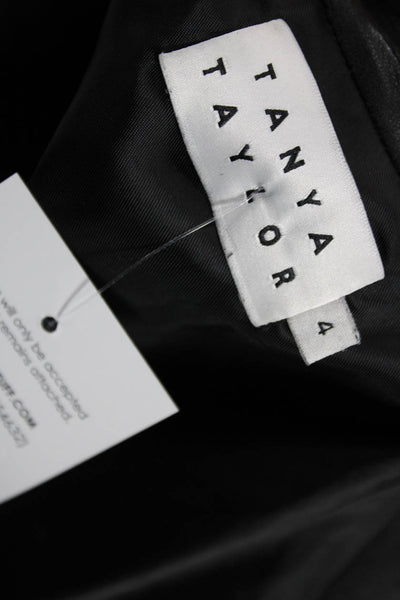 Tanya Taylor Women Black Leather Geometric Flare Skirt Size 4