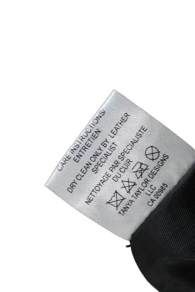 Tanya Taylor Women Black Leather Geometric Flare Skirt Size 4