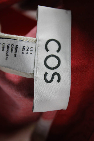 COS Women Basic Collared Button-Up Short Sleeve Cotton Top Red Size 4