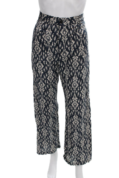 Zara Womens Blue Geometric Cotton Pull On Pants Size XS