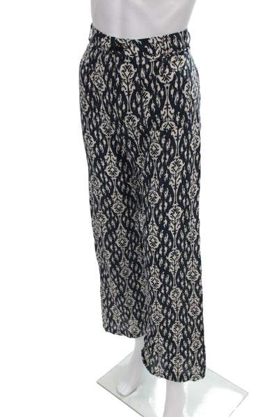 Zara Womens Blue Geometric Cotton Pull On Pants Size XS