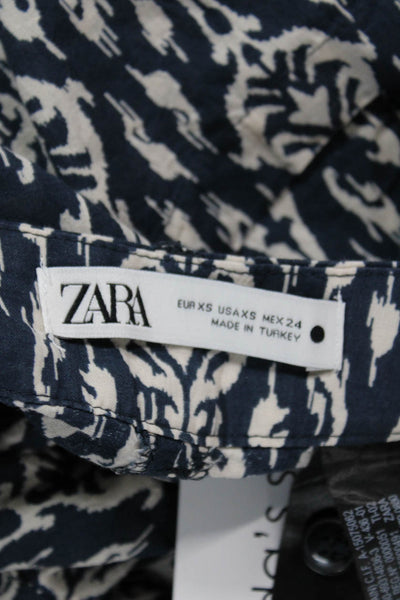 Zara Womens Blue Geometric Cotton Pull On Pants Size XS