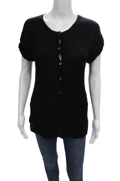 Theory Womens Basic Henley T-Shirt Black Modal Short Sleeve Button Size L