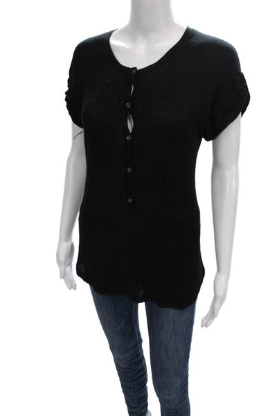 Theory Womens Basic Henley T-Shirt Black Modal Short Sleeve Button Size L