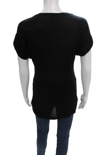Theory Womens Basic Henley T-Shirt Black Modal Short Sleeve Button Size L