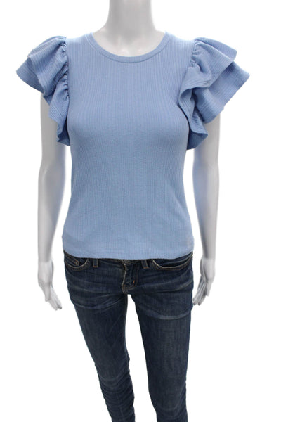 Zara Women Tunic T Shirt Blue Cotton Blend Round Neck Short Sleeve Size S