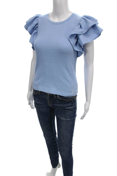 Zara Women Tunic T Shirt Blue Cotton Blend Round Neck Short Sleeve Size S