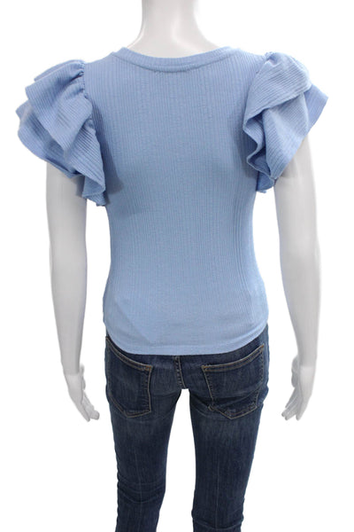 Zara Women Tunic T Shirt Blue Cotton Blend Round Neck Short Sleeve Size S
