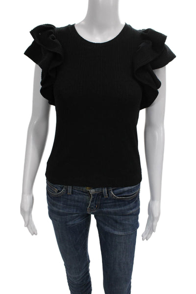 Zara Women Basic Black Viscose Short Sleeve Round Neck Blouse Size S