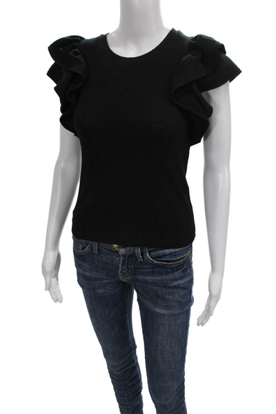 Zara Women Basic Black Viscose Short Sleeve Round Neck Blouse Size S
