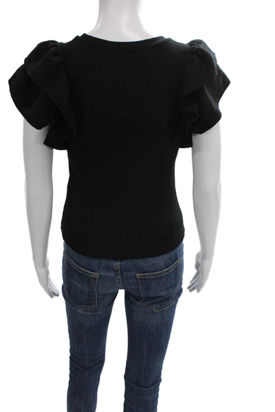 Zara Women Basic Black Viscose Short Sleeve Round Neck Blouse Size S