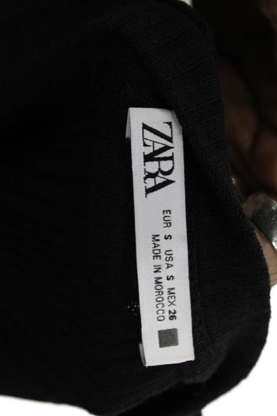 Zara Women Basic Black Viscose Short Sleeve Round Neck Blouse Size S