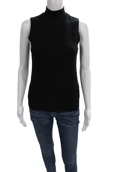 J Crew Women Basic Black Cotton Mock Neck Sleeveless Tank Size XS