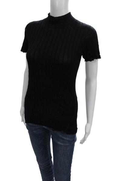 Rag & Bone Jean Womens Basic Mock Neck Short Sleeve Black T-Shirt Size M