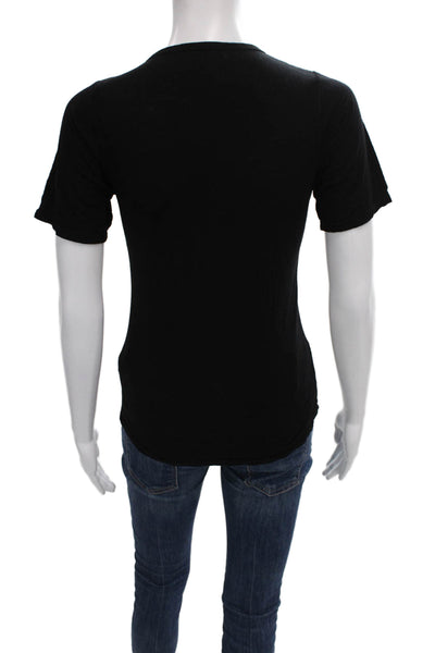 Michael Lauren Women Black Henley Cotton T-Shirt Short Sleeve Button Size XS