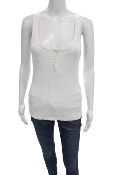 Michael Lauren Women Basic Henley Sleeveless Tank White Size S