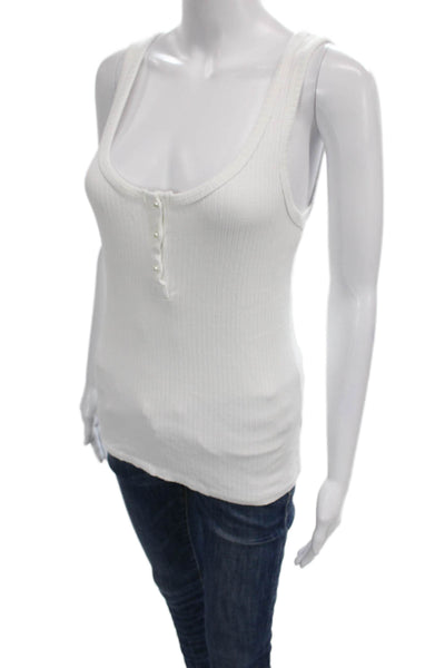Michael Lauren Women Basic Henley Sleeveless Tank White Size S