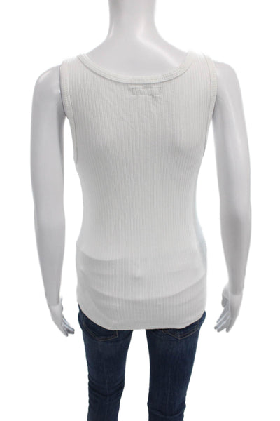 Michael Lauren Women Basic Henley Sleeveless Tank White Size S