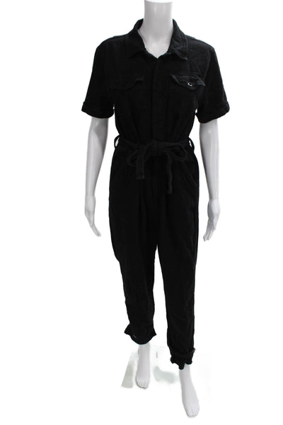 Good American Women Jumpsuit Black Collared Zip Short Sleeve Cotton Size 2