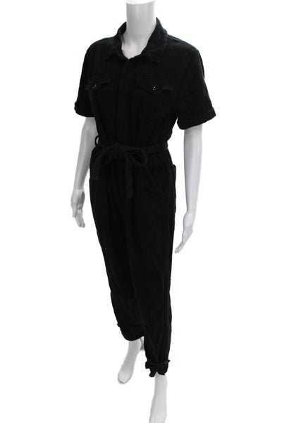 Good American Women Jumpsuit Black Collared Zip Short Sleeve Cotton Size 2