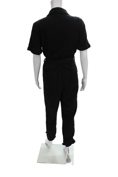 Good American Women Jumpsuit Black Collared Zip Short Sleeve Cotton Size 2