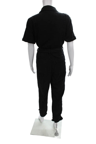 Good American Women Jumpsuit Black Collared Zip Short Sleeve Cotton Size 2