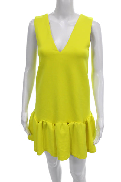 Three Floor Women Shift Dress Yellow V-Neck Sleeveless Short Polyester Size 2