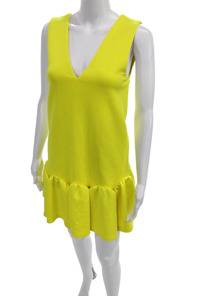 Three Floor Women Shift Dress Yellow V-Neck Sleeveless Short Polyester Size 2