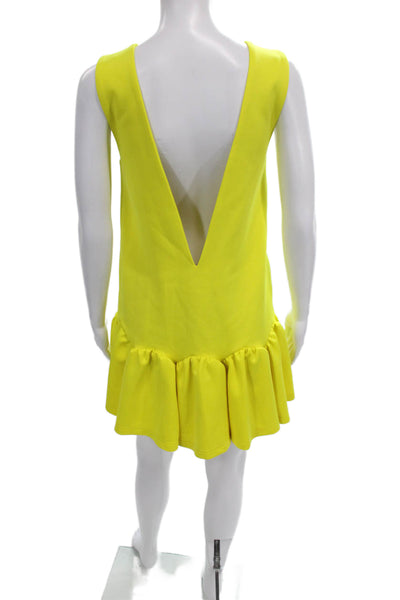 Three Floor Women Shift Dress Yellow V-Neck Sleeveless Short Polyester Size 2