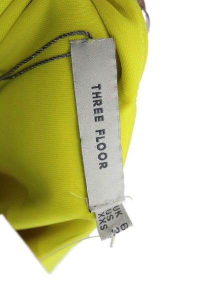 Three Floor Women Shift Dress Yellow V-Neck Sleeveless Short Polyester Size 2