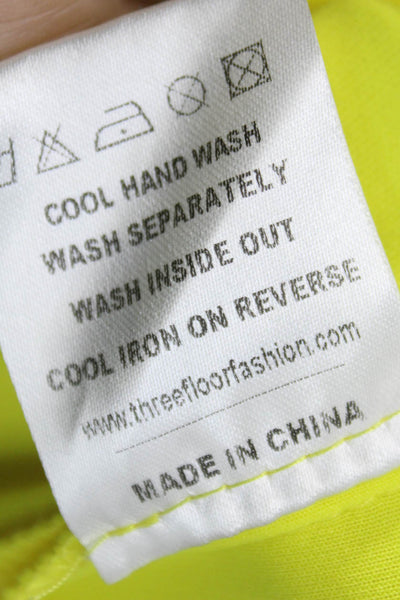 Three Floor Women Shift Dress Yellow V-Neck Sleeveless Short Polyester Size 2