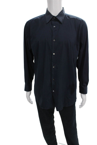 Theory Mens Button Front Long Sleeve Collared Shirt Navy Size Extra Large