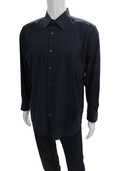 Theory Mens Button Front Long Sleeve Collared Shirt Navy Size Extra Large