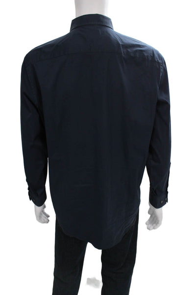 Theory Mens Button Front Long Sleeve Collared Shirt Navy Size Extra Large