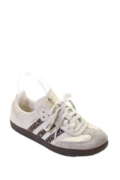 Adidas Womens Samba OG J Leopard Detail Sneakers White Brown Size 5