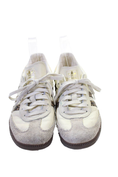 Adidas Womens Samba OG J Leopard Detail Sneakers White Brown Size 5