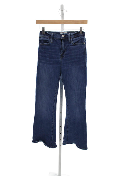 Frame Women Blue Flared Jeans Mid Rise Button Cotton Blend Size 27
