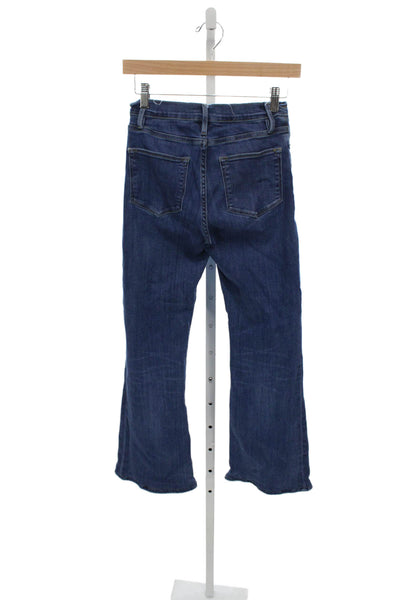 Frame Women Blue Flared Jeans Mid Rise Button Cotton Blend Size 27