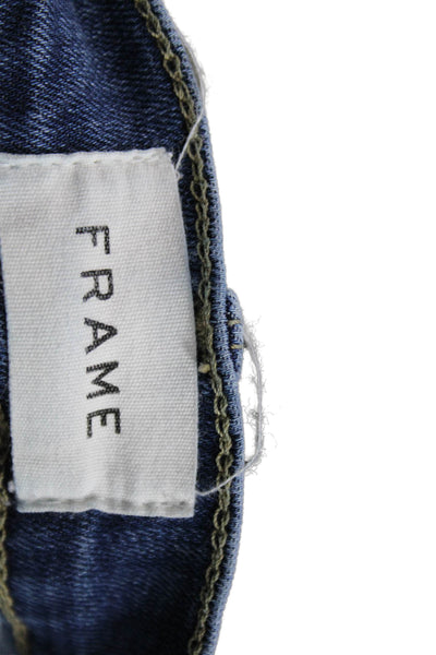 Frame Women Blue Flared Jeans Mid Rise Button Cotton Blend Size 27