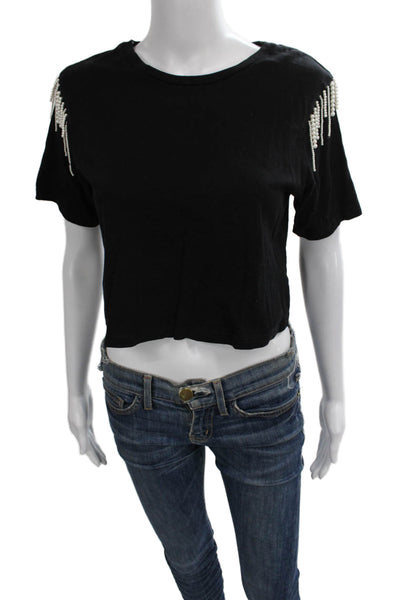 Paper Moon Womens Cropped T-Shirt Black Cotton Short Sleeve Size M