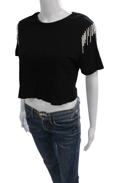 Paper Moon Womens Cropped T-Shirt Black Cotton Short Sleeve Size M