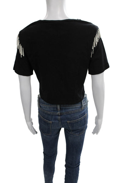 Paper Moon Womens Cropped T-Shirt Black Cotton Short Sleeve Size M