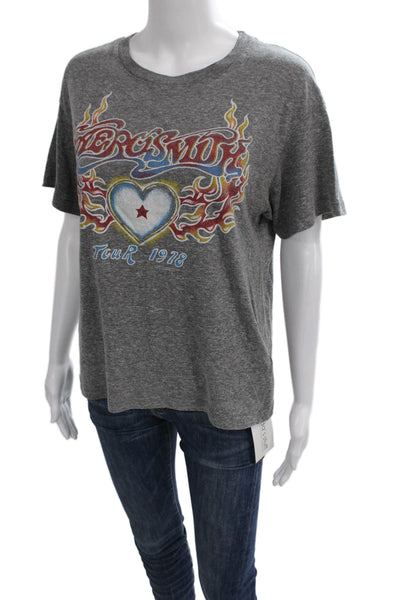 Daydreamer Women Basic Gray Crew Neck Polyester Short Sleeve T-Shirt Size S