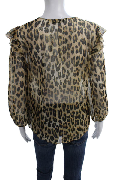 Alice + Olivia Women Tunic Blouse Leopard Silk Long Sleeve Round Neck Size S