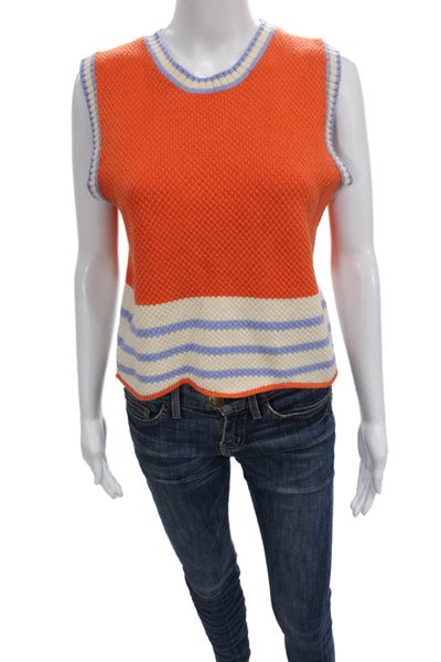 THML Women Striped V-Neck Sleeveless Basic Tank Orange Size S