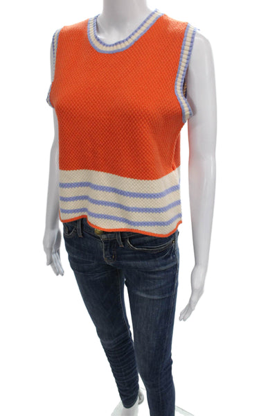 THML Women Striped V-Neck Sleeveless Basic Tank Orange Size S