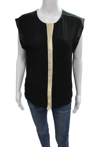 Parker Womens Black Silk Striped Tunic Blouse Round Neck Sleeveless Size S