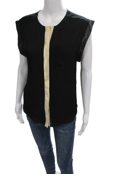 Parker Womens Black Silk Striped Tunic Blouse Round Neck Sleeveless Size S